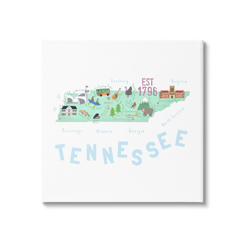 «Au-620-Canvas, Tennessee Visual State Map On Canvas» par Carla Daly, impression, H 17 po x l 17 po x P 1,5 po