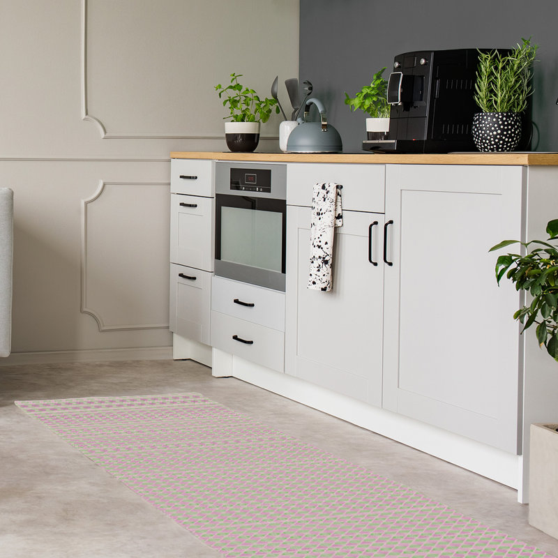 Tapis zone rose en losanges doublés, Tapis de couloir 2 pi 6 po x 8 pi
