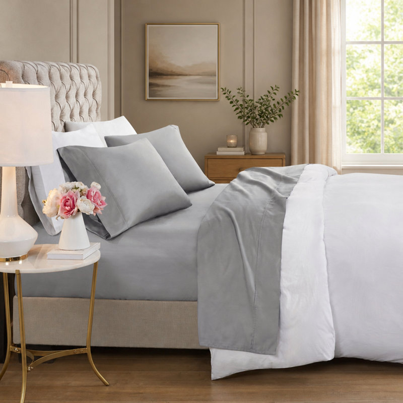 Ensemble de draps en mélange de coton 600 fils 600 fils, King Sheet Set with 2 Pillowcases, Grey