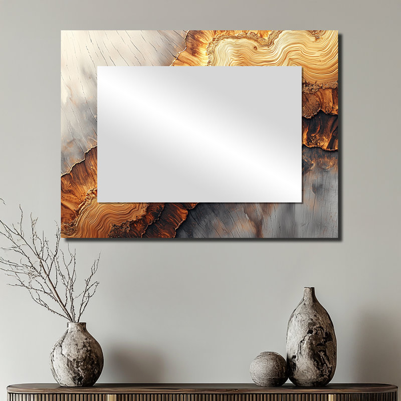 Pierre de cristal et rivière en bois - Art mural miroir en pierre géode - imprimé sur métal, 24" x 32"
