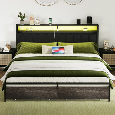 Aydin LED Bed Frame with Drawers and Charging Station