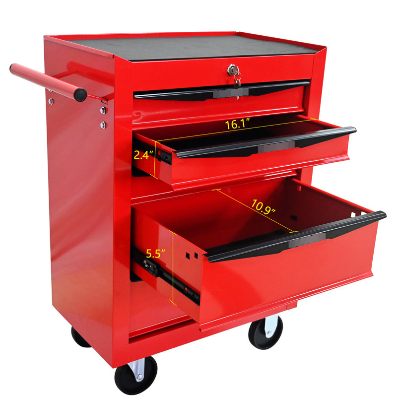 20" Red&Black 5 Tool Storage Trolley, Bearing Slide For 15Kg Stable Load, Chest With 4 And One - Hand Pull Handle, Lockable 20", Red&Black, Slide, Load Capacity, Chest, , Side