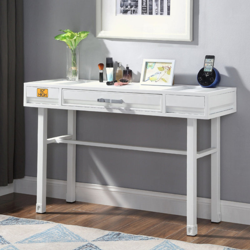 Metal Vanity Desk with One Drawer, White