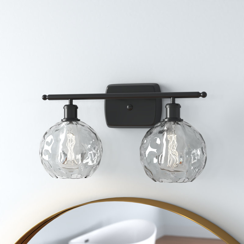 Éclairage pour salle de bain 2 lumières en acier et verre Cindi, Noir mat, DEL