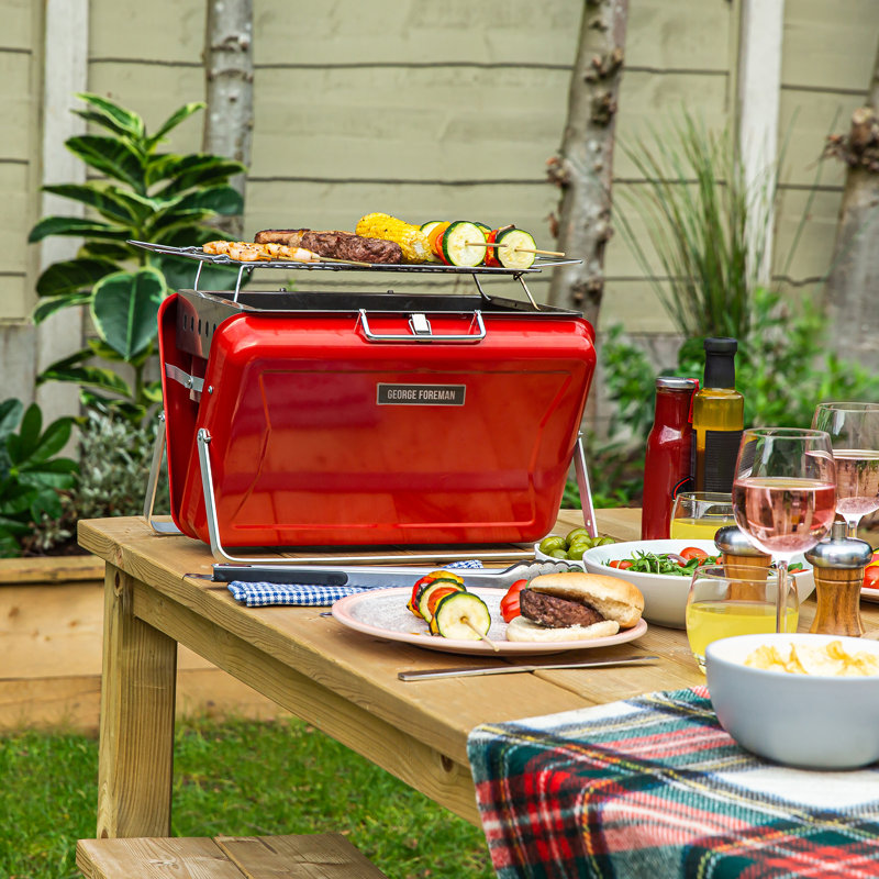 George Foreman 26cm W Portable Charcoal Grill, Red