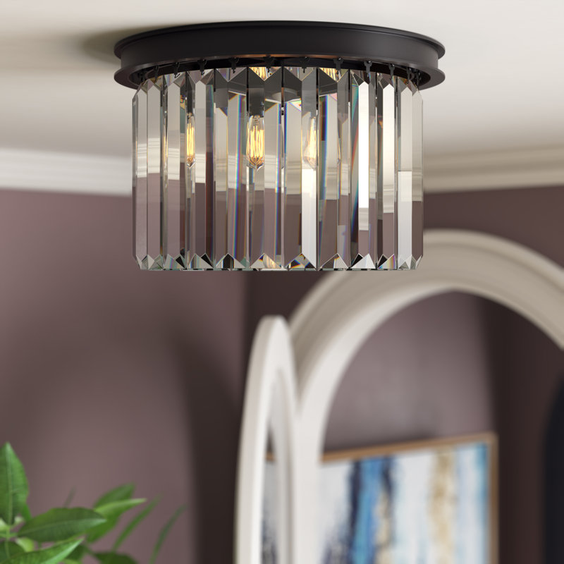 Plafonnier encastré à 3 lumières de 16 po Yazmin, Transparent, Noir mat