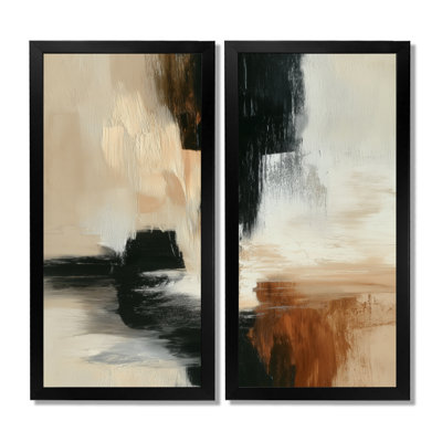 «Black and Brown Brushstroke Abstract Painting - Abstract Collages Wall Art For Living, Black Contemporary, reproduction sur toile 2 pièces