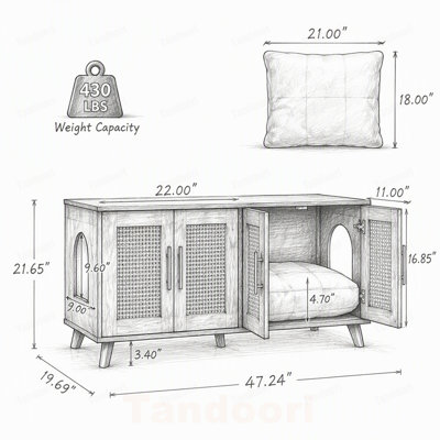 Indoor Premium Rubber Wood Cat Cabinet with Cozy Cushion