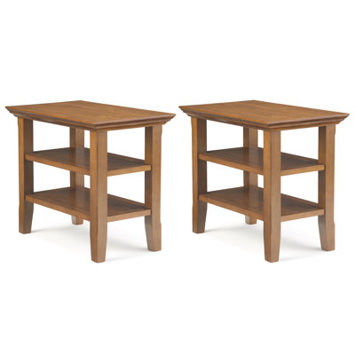 Acadian 14 Inch Solid Wood Transitional Narrow Side Table In Light Golden Brown (Set Of 2)
