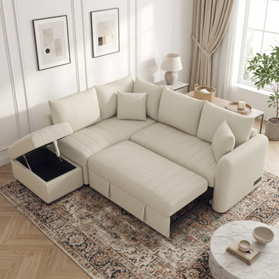 83" Versatile L-shaped Sectional Sofa Bed with Pull Out Sleeper Storage Ottoman and Usb Ports