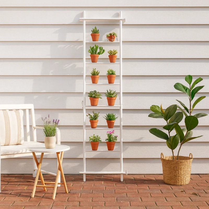 Présentoir à plantes, échelle à 7 niveaux de 87 pouces, corps en métal blanc