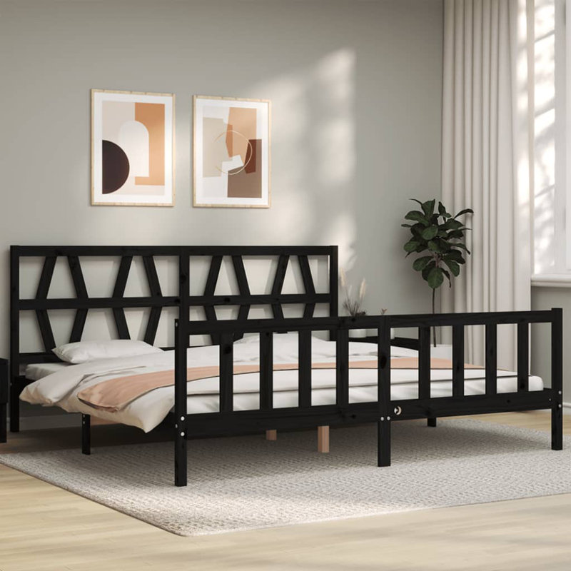Bed Frame with Headboard, Black, Small Single (2'6)