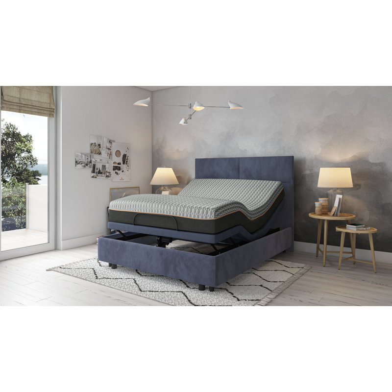 Grand lit réglable avec base de lit Os3, changements de position de la tête et des pieds, 3 réglages de vibration, capacité de poids de 850 lb, soutien Os3 bleu et modifications, niveaux d'intensité,