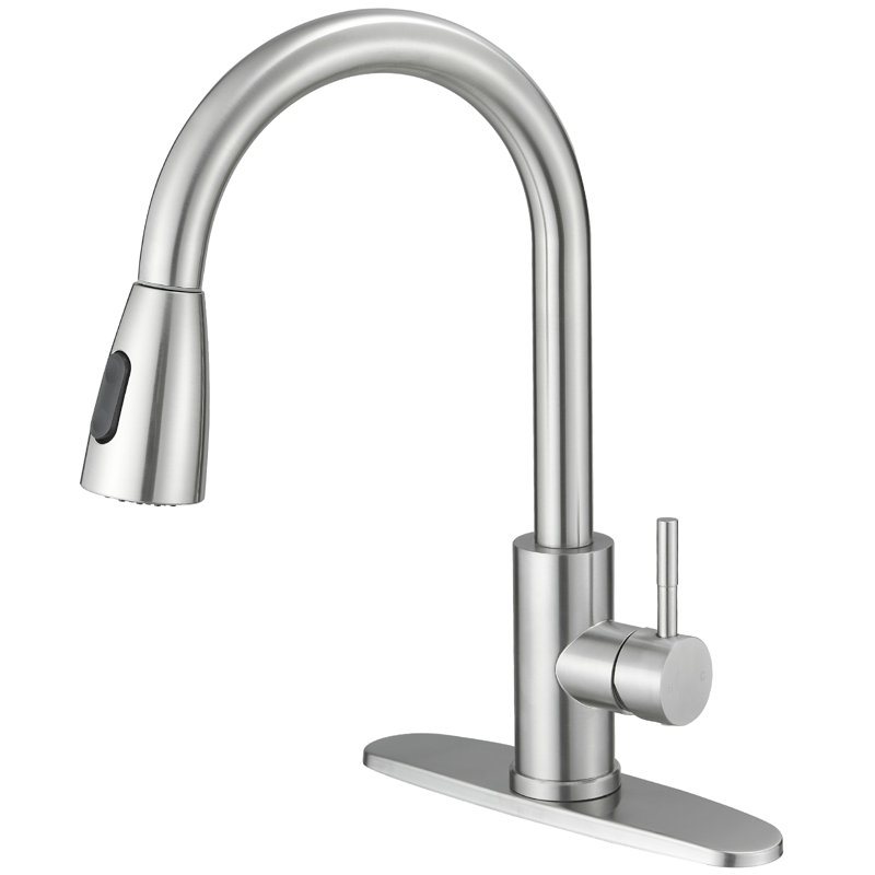 Robinet de cuisine à une poignée et bec rétractable, Nickel brossé