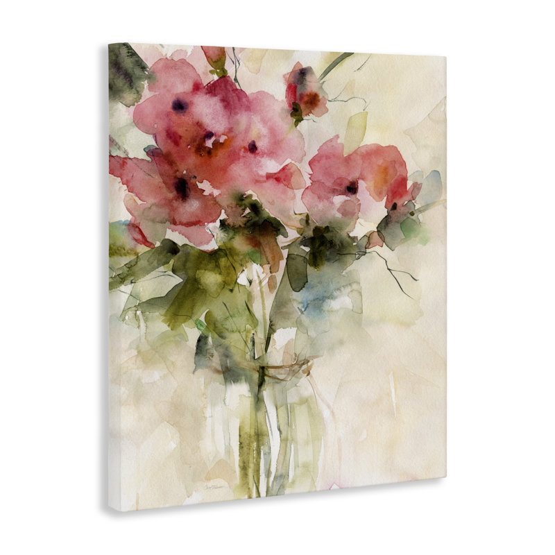 Toile abstraite avec bouquet de roses mélangées, design par Carol Robinson, H 20 po x l 16 po