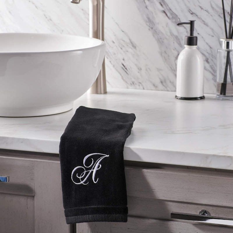 Creative Scents Monogrammed Fingertip Towels White Embroidered Set of 2, E