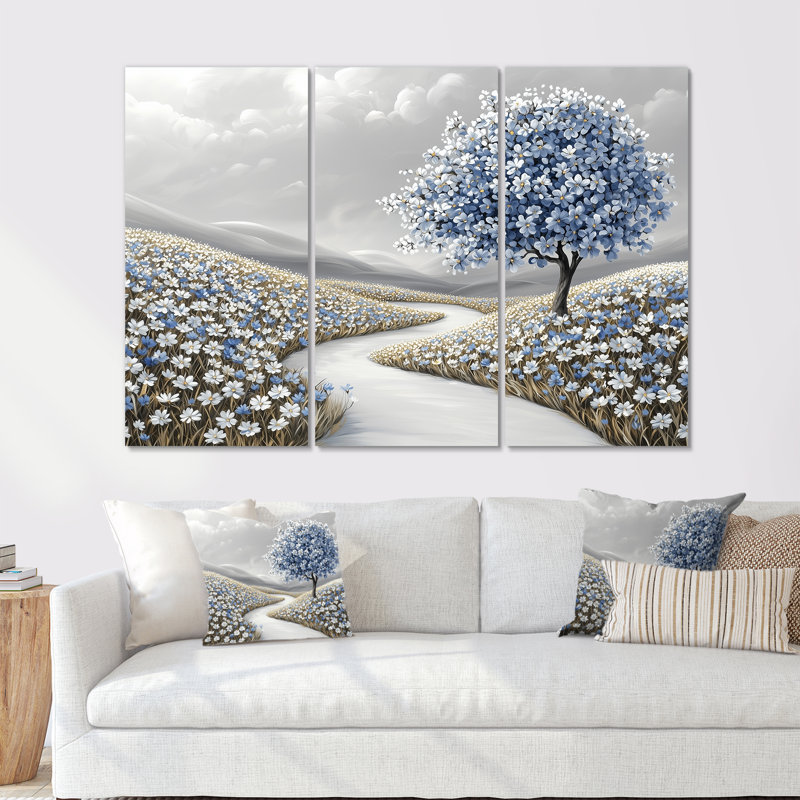 Ensemble de salon d'art mural campagne Blooms I - Cornflowers, Métal métal, H 32 po x l 48 po x P 1 po