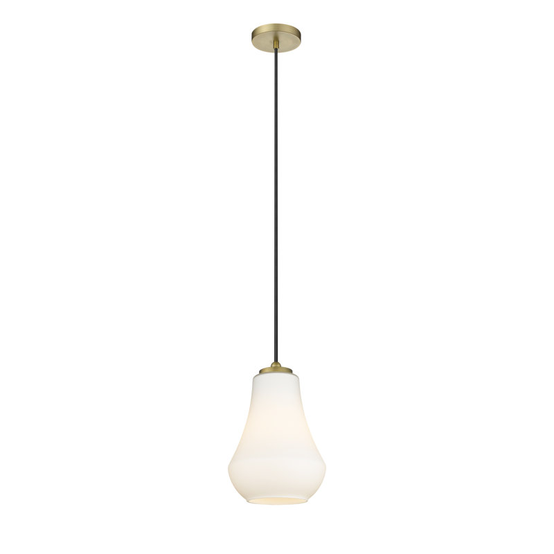 1 - Light Single Pendant, Brushed Brass, Matte White, 130.5" H x 7" W x 7" D