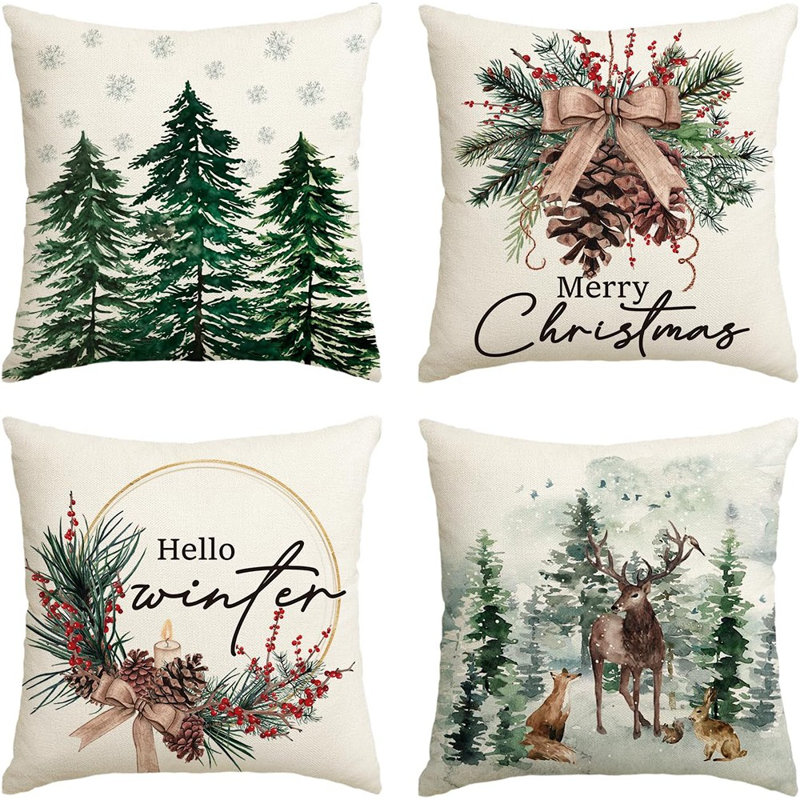 Housses de coussin flocon de neige Merry Christmas Trees Reindeer, 18 x 18 pouces