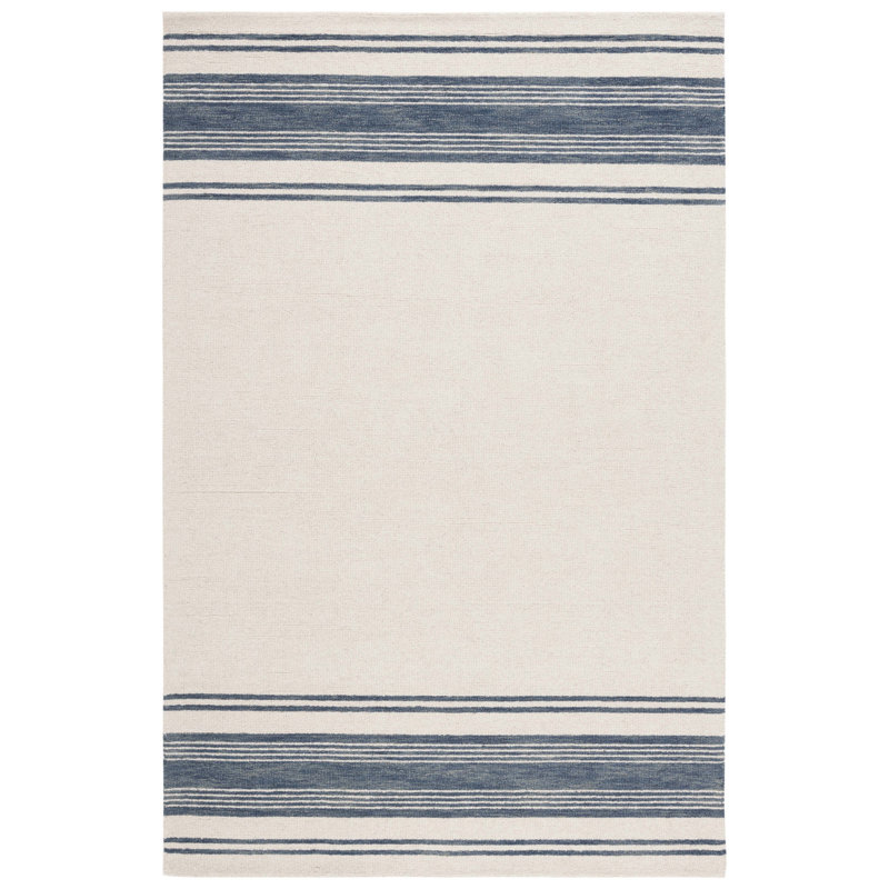 Tapis ivoire / bleu touffeté à la main à rayures Drift Lauren Ralph Lauren, Rectangle 8 pi x 10 pi