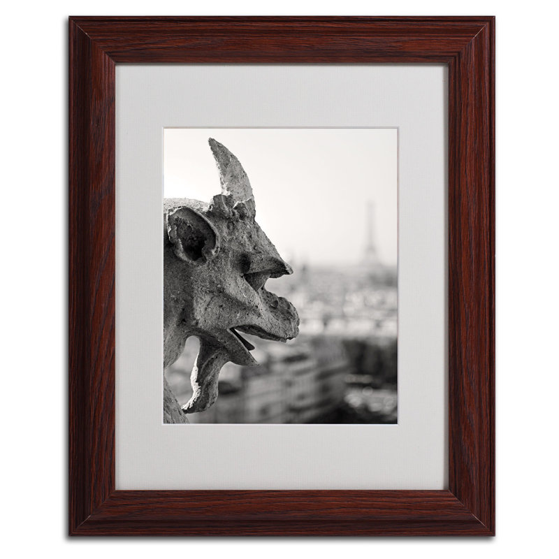 « gargouille paris » par pierre leclerc,, reproduction de photo encadrée, H 14 po x l 11 po x P 0,5 po, Brun - Biseautée