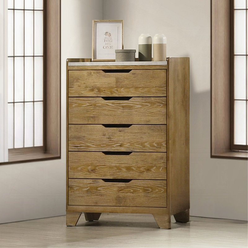 Commode et commode de rangement de chambre à coucher de style transitionnel brun avec tiroir en bois d'hévéa massif 1pc