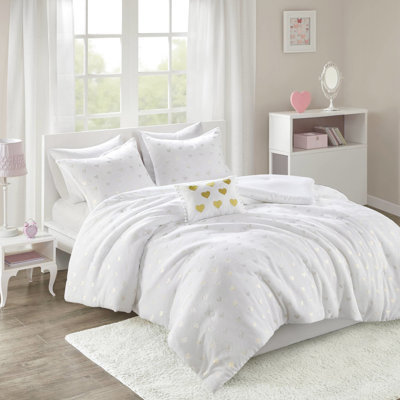 Édredon 4 pièces pour grand / double cœur en métal, 2 taies décoratives, 1 coussin, ULM ultra doux et lavable à la machine