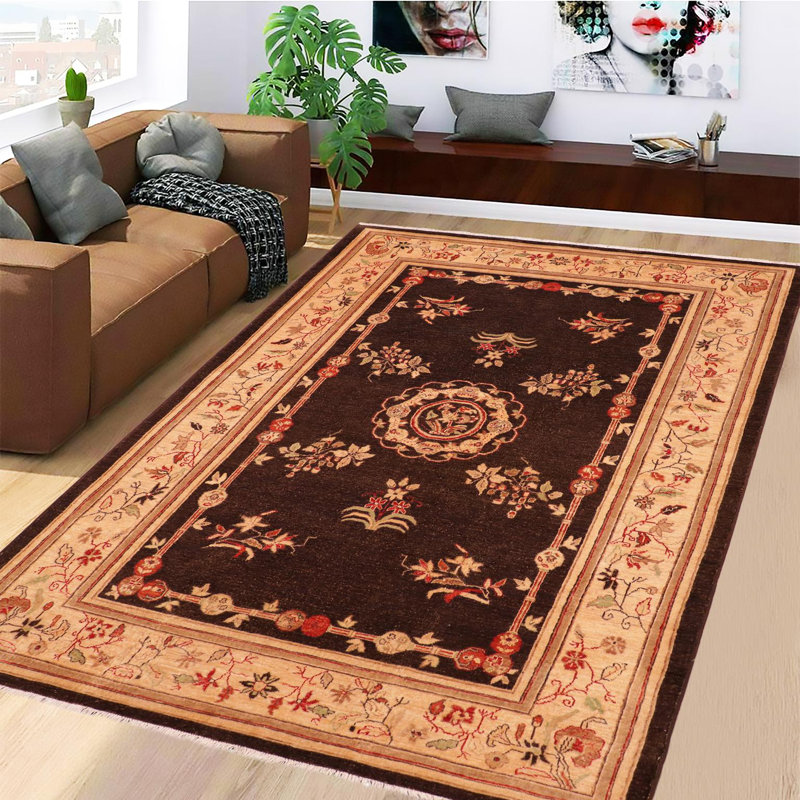 Tapis oriental brun en laine noué à la main 5 pi 11 po x 8 pi 5 po Baccio