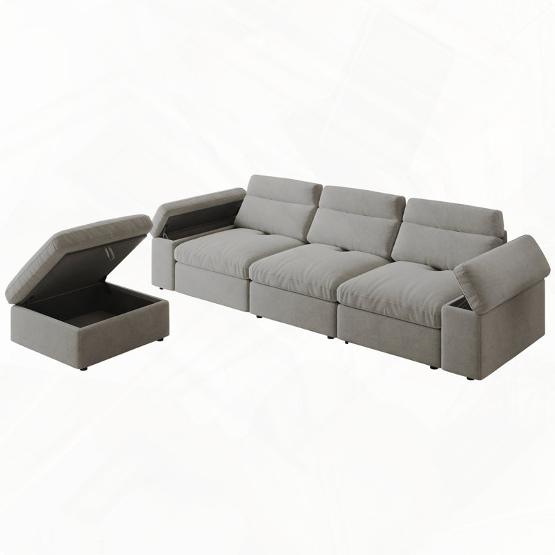 Simple Modular Sofa Down Linen Adjustable Backrest with Storage Space