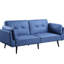 Tissu bleu et convertible au lit, structure intérieure en bois, pattes arrières Kd, housses de coussin amovibles, profondeur de siège de 54 po, hauteur réglable de 20 po avec siège à ressorts ensachés, couchette, oreillers inclus, bouton en métal,