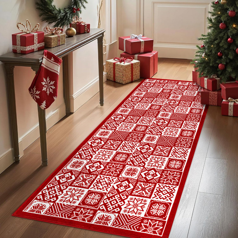  Christmas Decorative Area Rug Machine Washable Rug with Non-Slip Backing, Runner 2' x 6'