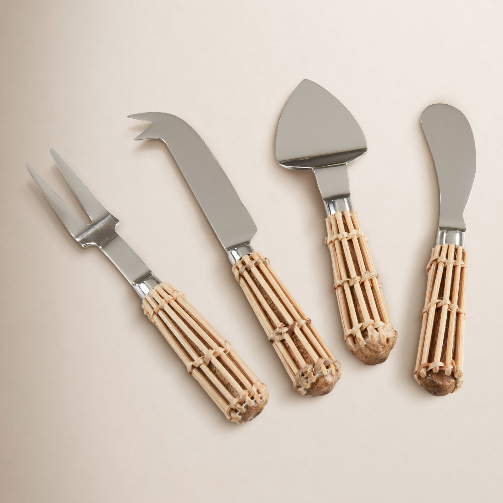 Wicker Handle Stainless Steel Cheese Serving Set