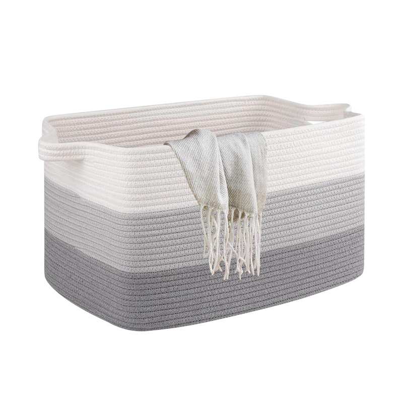 Grand panier de rangement en corde de coton tissé avec poignées pour organiser les jouets, Gris