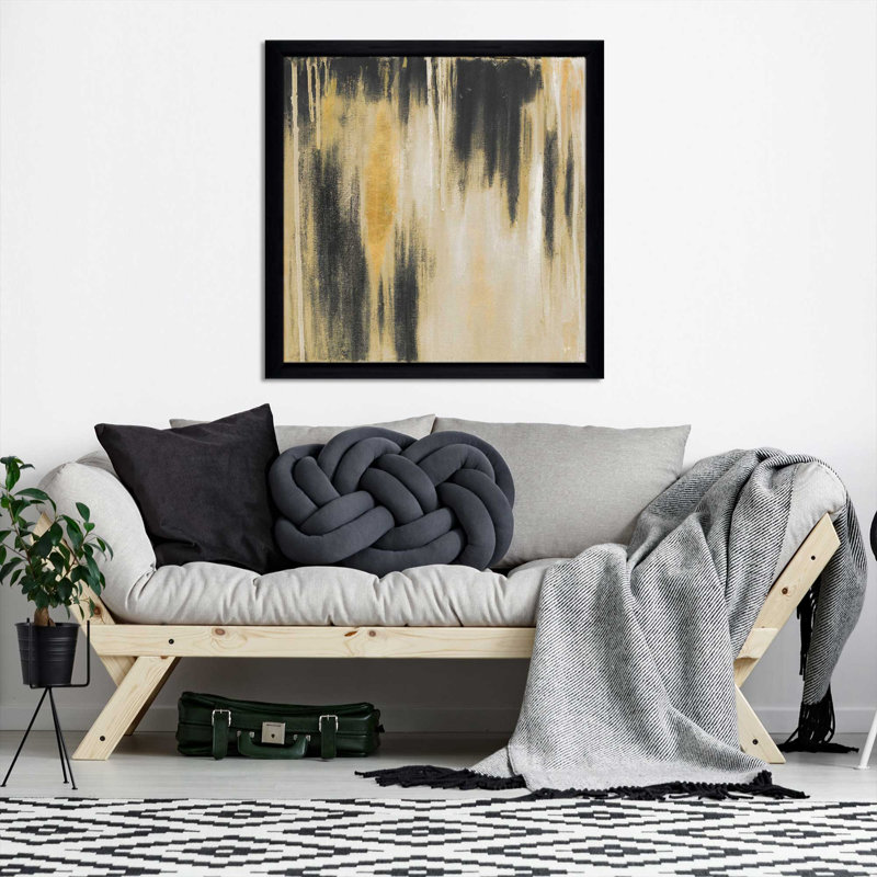 «Gold Paysage II» par Patricia Pinto - reproduction de cadre photo, H 37,5 po x l 37,5 po x P 1 po, Cadre chocolat patiné
