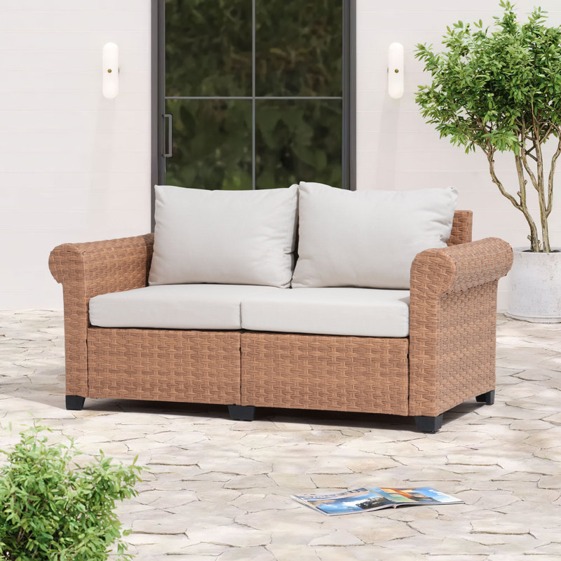 Outdoor Rattan Patio Loveseat With Cushions