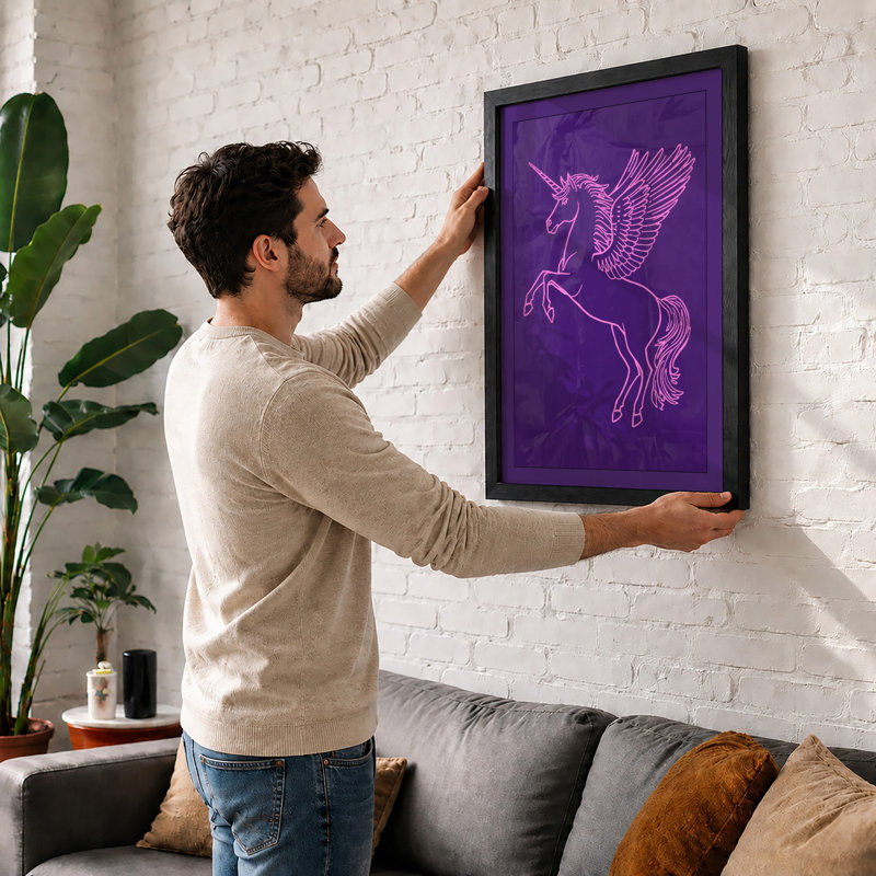 Winged Unicorn Fantasy - Framed Print, A2 - 59.4 x 42.0 cm, White