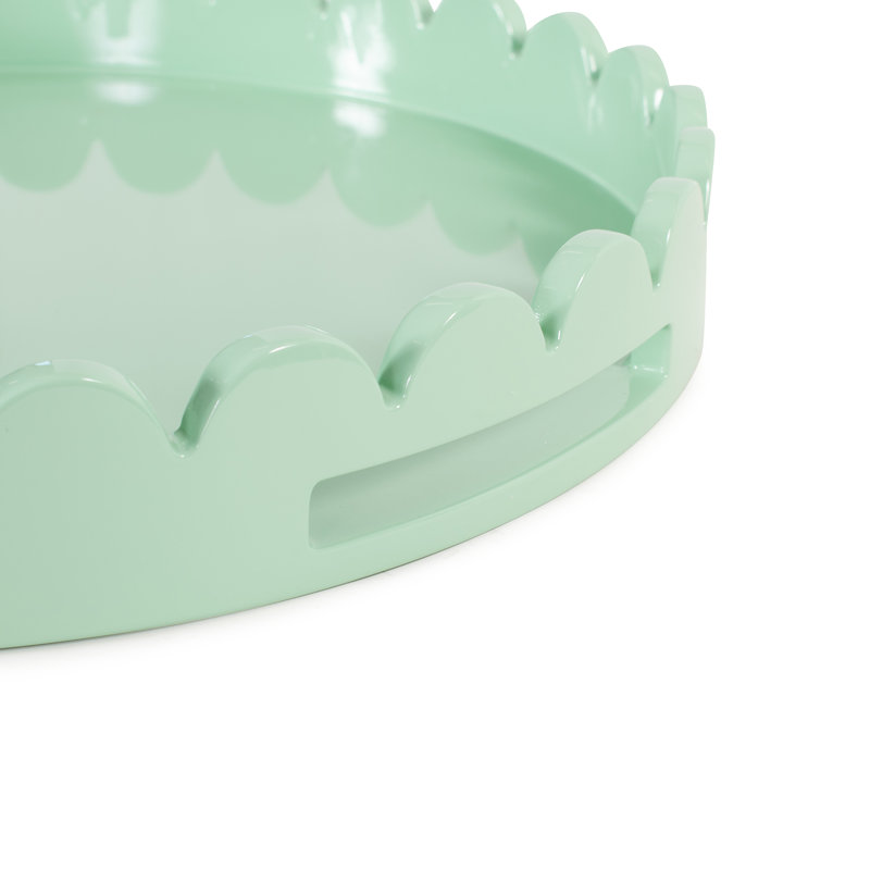 Plateau rond en bois festonné Effa, Mint Green