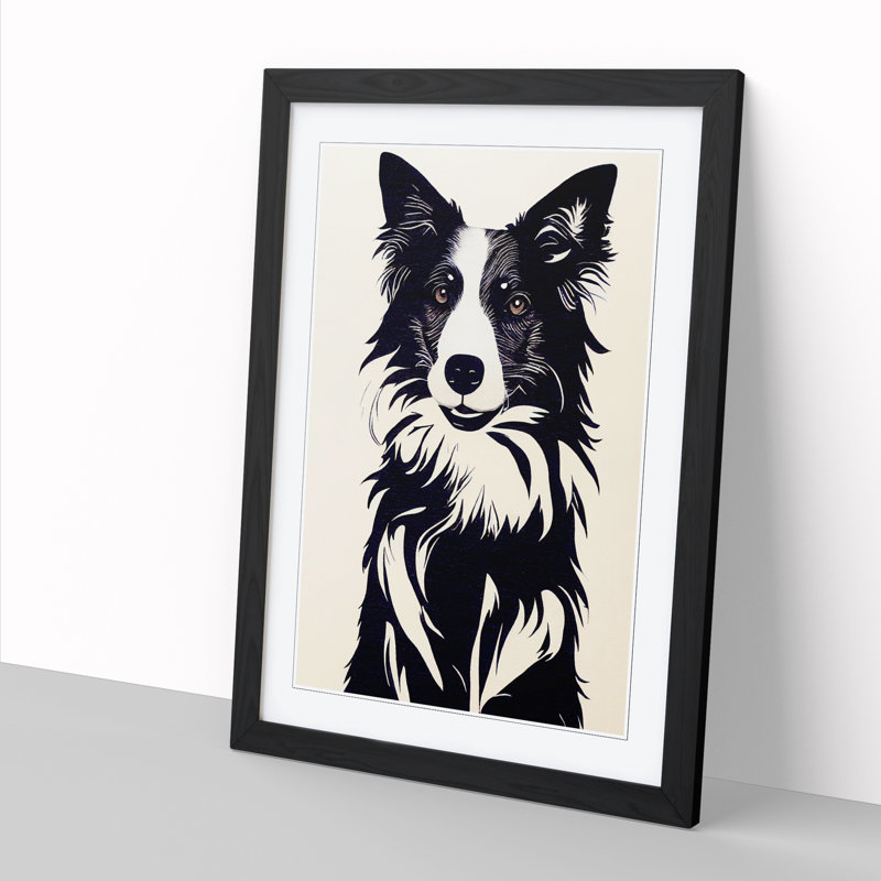 Border Collie Polygon 1 Piece Single Picture Frame Wall Art, 34cm H x 25cm W, Brown Framed