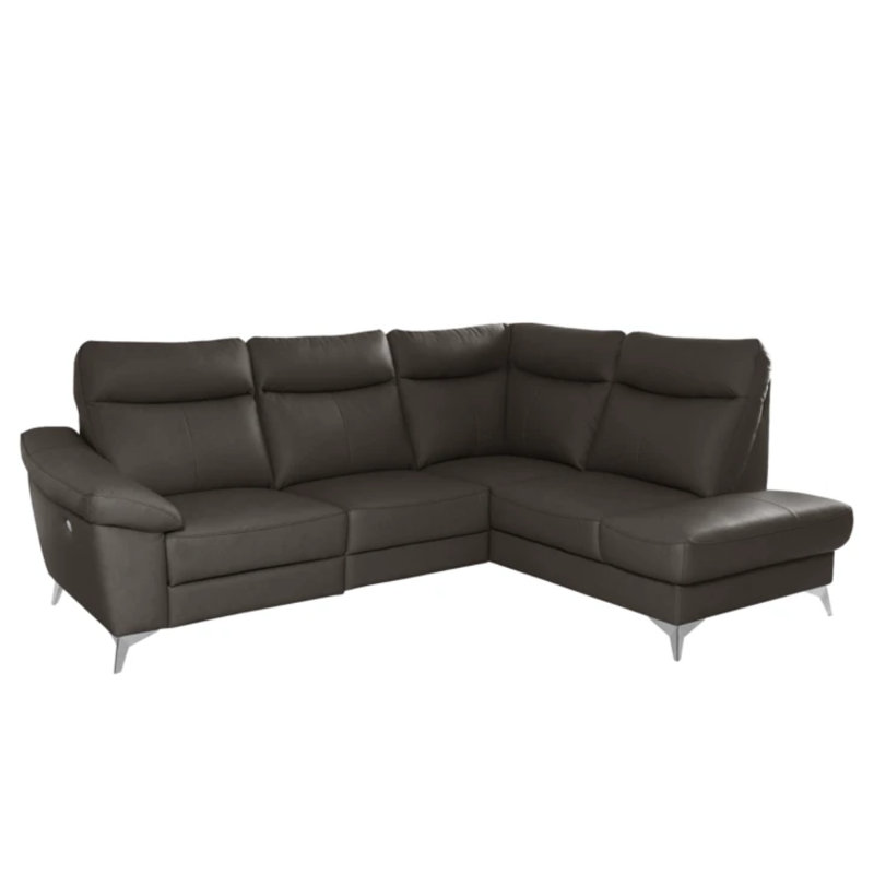 Cordelra Leather Corner Sofa with Power Reclining Seat and Underseat Storage , Brown, Right Hand Facing
