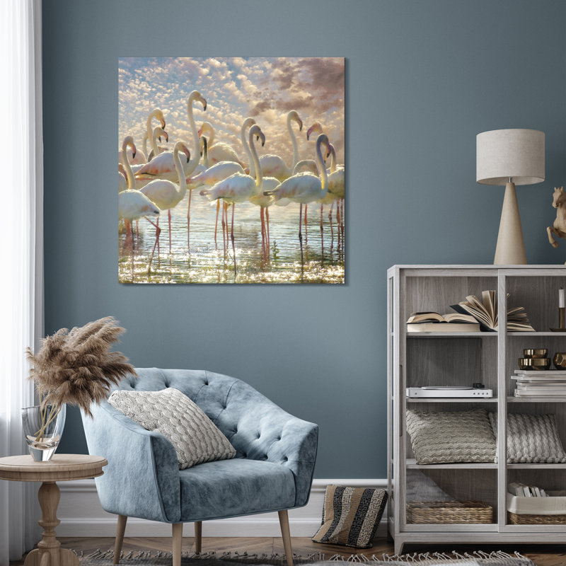 Flamingo Flair Large Frameless Tempered Glass Wall Art