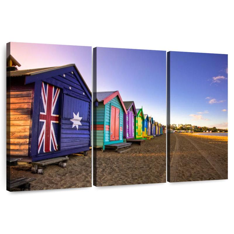 Lilie Multicolored Brighton Beach Huts, 28" H x 45" W