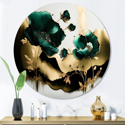 Bricen " Gold and Green Poppy Floral Euphoria II " Print