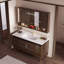 Meuble-lavabo de salle de bain 40,16 po en bois d'hévéa brun et blanc avec miroir