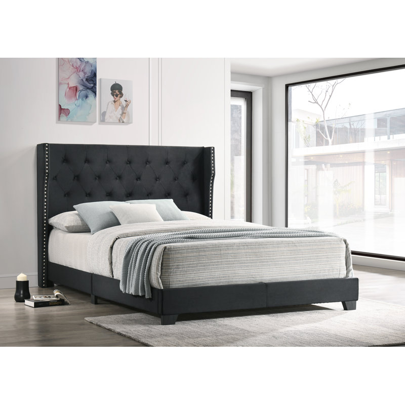 Lit tapissier Osoba, Double, Velours noir