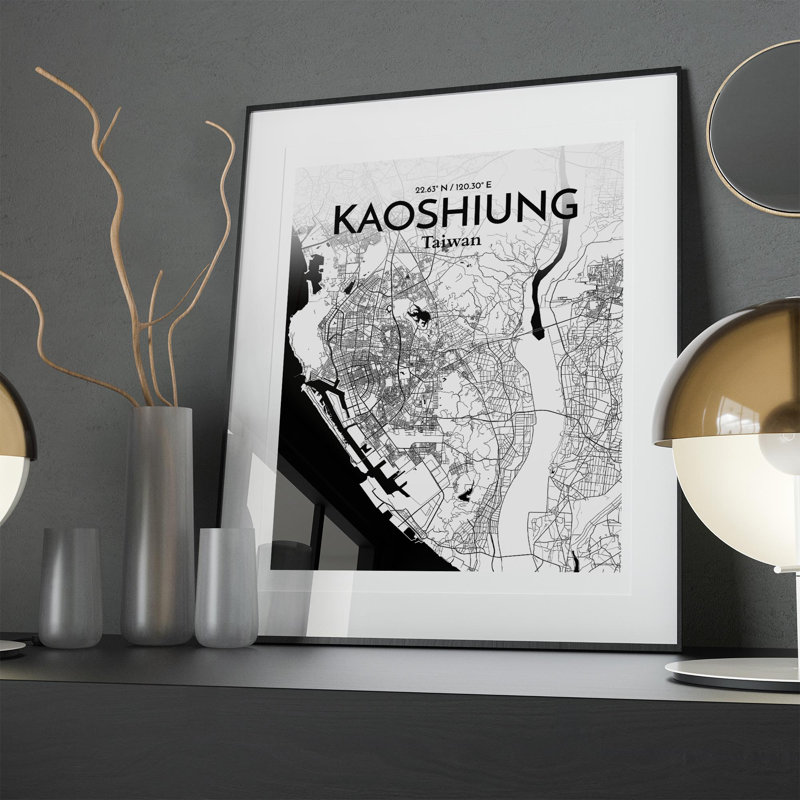 Kaoshiung City Map In Ink - No Frame Print, 20cm H x 16cm W x 0.05cm D