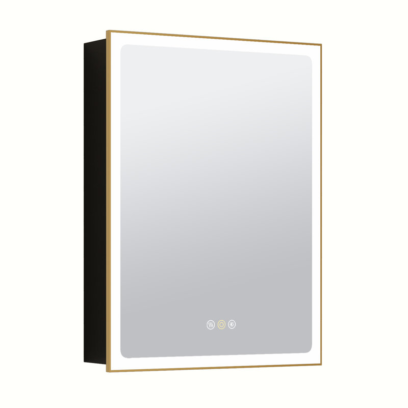 Maximes Recessed/Surface Mount Medicine Cabinet with Mirror, Defogger, Dimmer, Outlets & USBs and Interior Light, Gold