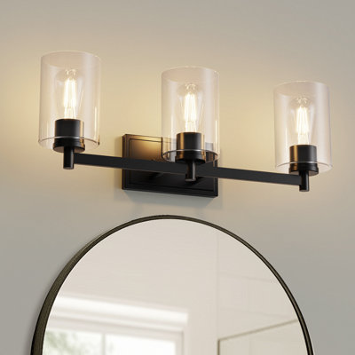 Agnella Éclairage pour salle de bain 3 lumières avec abat-jour cylindrique en verre pour salle de bain, salon, vestibule