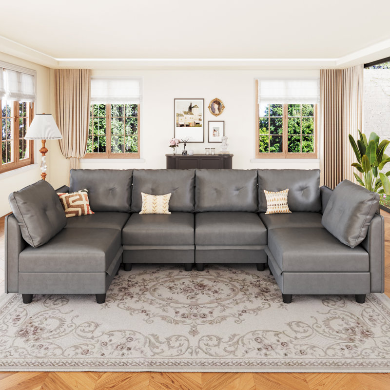 Zendajas 6 - Piece Modular U-Shape Sectional Sofa with Storage, Camel Faux Leather