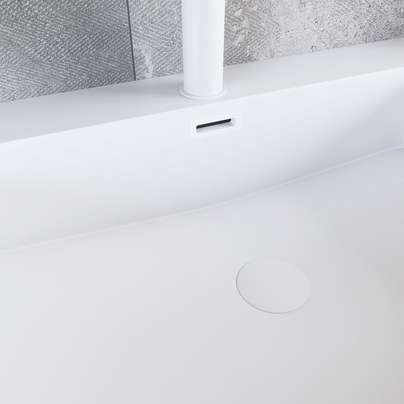 36 po W Meuble-lavabo autoportant en noyer avec lavabo blanc