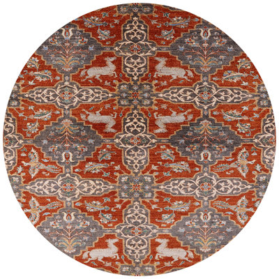 Tapis géométrique rouille / gris / beige